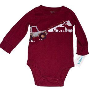 Carters Nighttime Explorer Long-Sleeve Burgundy Baby Onesie 9 and 12 M 100% Cott